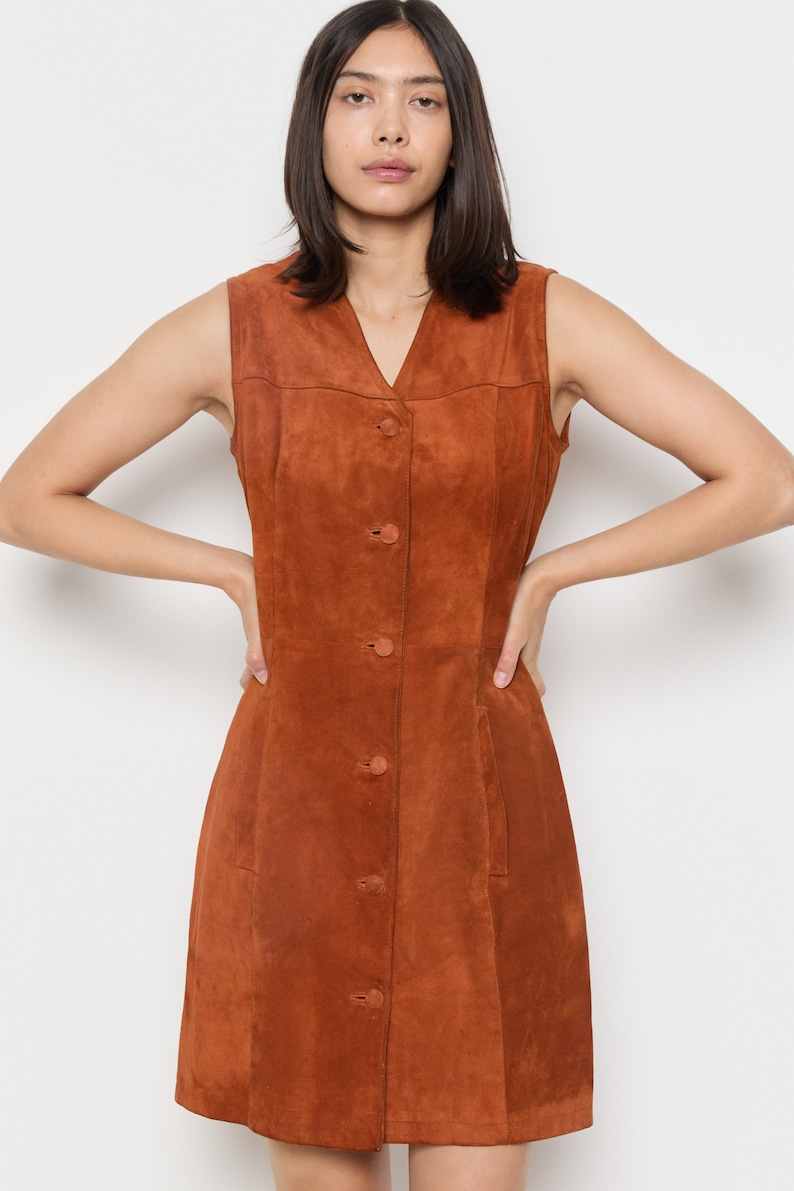 70s Rust Suede Jumper Dress M image 2