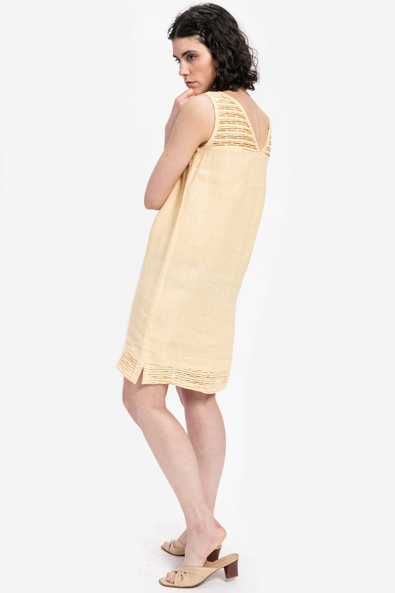 80s Butter Linen Shift Dress M