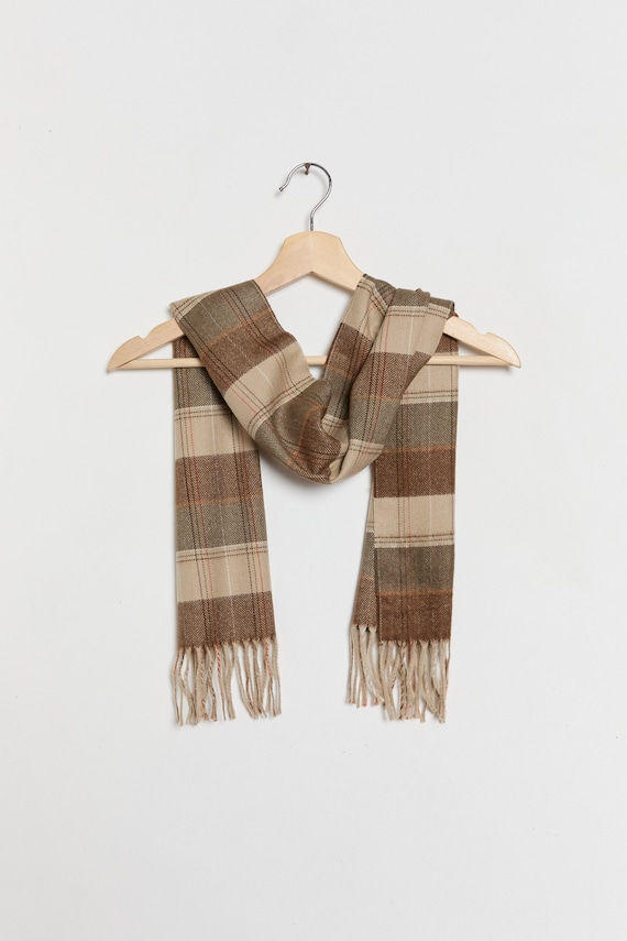 70s Brown Plaid Winter Scarf - image 1