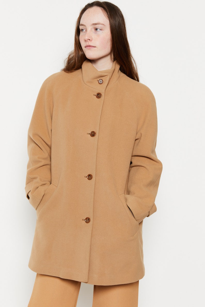 80s Camel Wool Funnel Coat M/L image 2