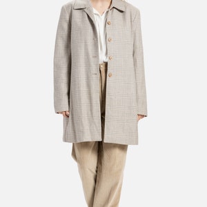 90s Grey Plaid Wool Coat L image 4