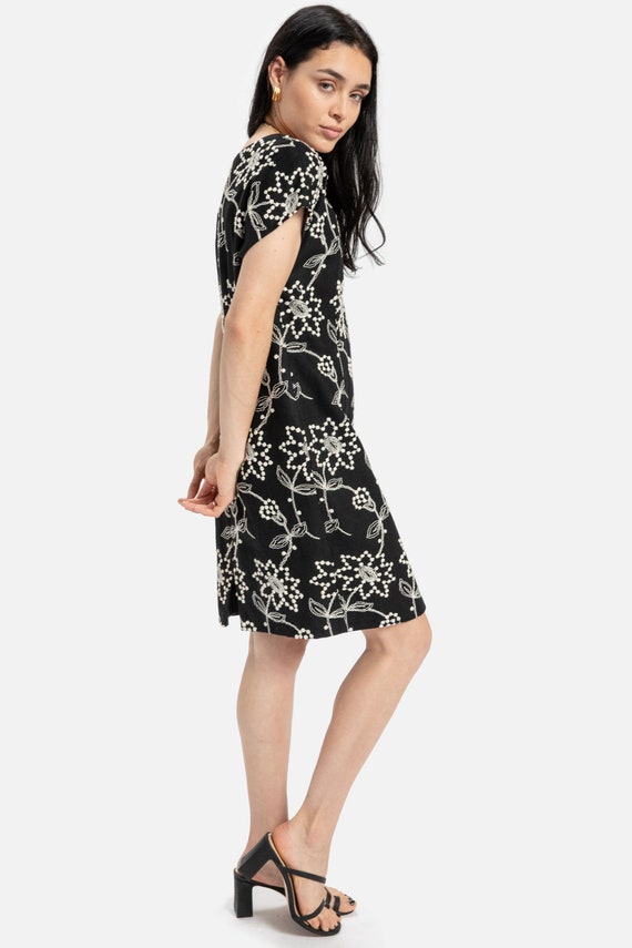 90s B&W Embroidered Floral Dress M - image 7