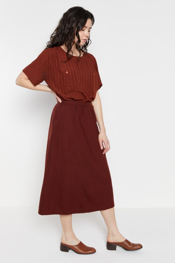 70s Burgundy Wool A-Line Skirt M