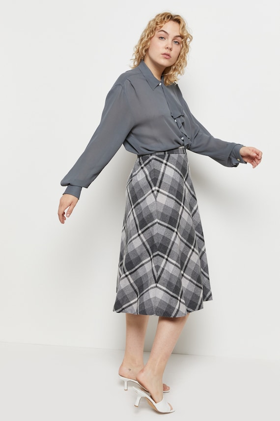 70s Charcoal Plaid Skirt S/M