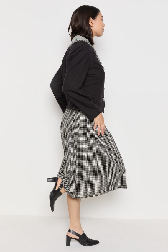 70s B&W Houndstooth Pleated Wool Skirt S - image 10