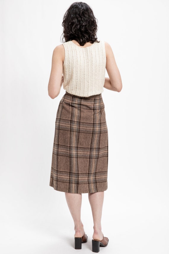 70s Tan Plaid Skirt M - image 10