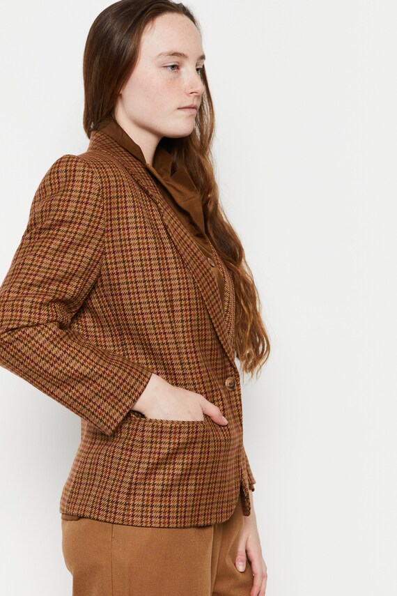 70s Tan Houndstooth Wool Blazer M - image 8