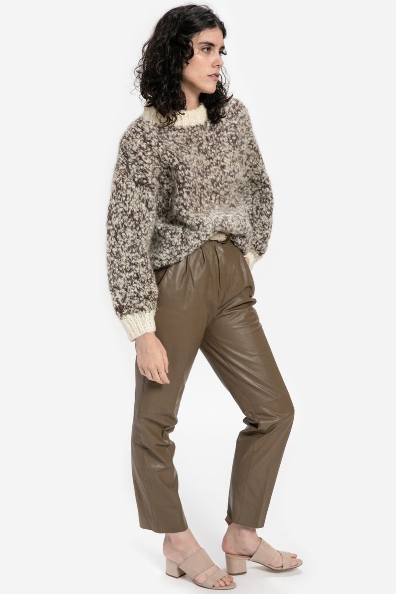 80s Taupe Leather Trousers XS image 1