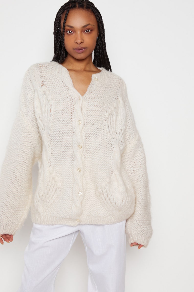 80s Snow Fuzzy Cozy Wool Cardigan XL image 2