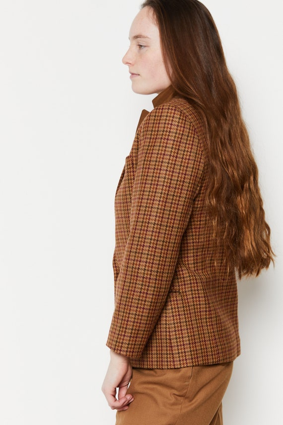 70s Tan Houndstooth Wool Blazer M - image 5