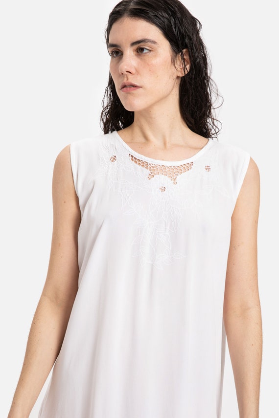 90s White Crochet Detail Dress L