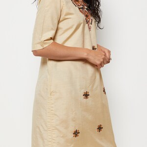 70s Parchment Embroidered Mirror Dress M image 7