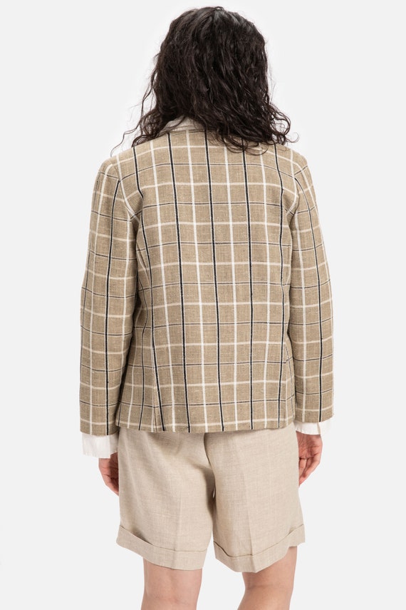 80s Tan Plaid Blazer M Gem