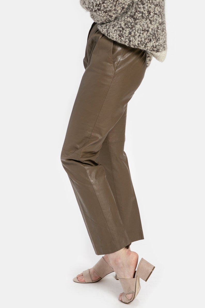 80s Taupe Leather Trousers XS image 4