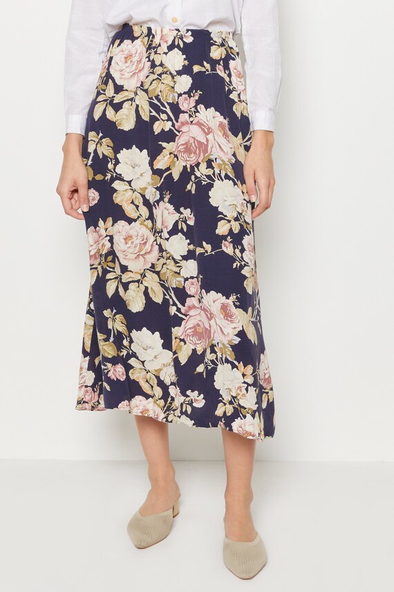 90s Midnight Rose Print Skirt L/XL - image 2