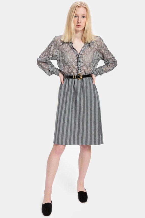 70s Grey Lace Blouse L