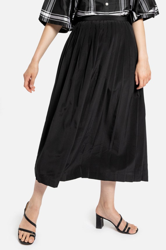 80s Black Pleated Full Skirt M - image 3