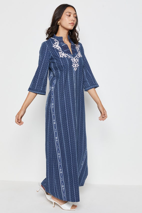 70s Indigo Boho Tunic Dress S