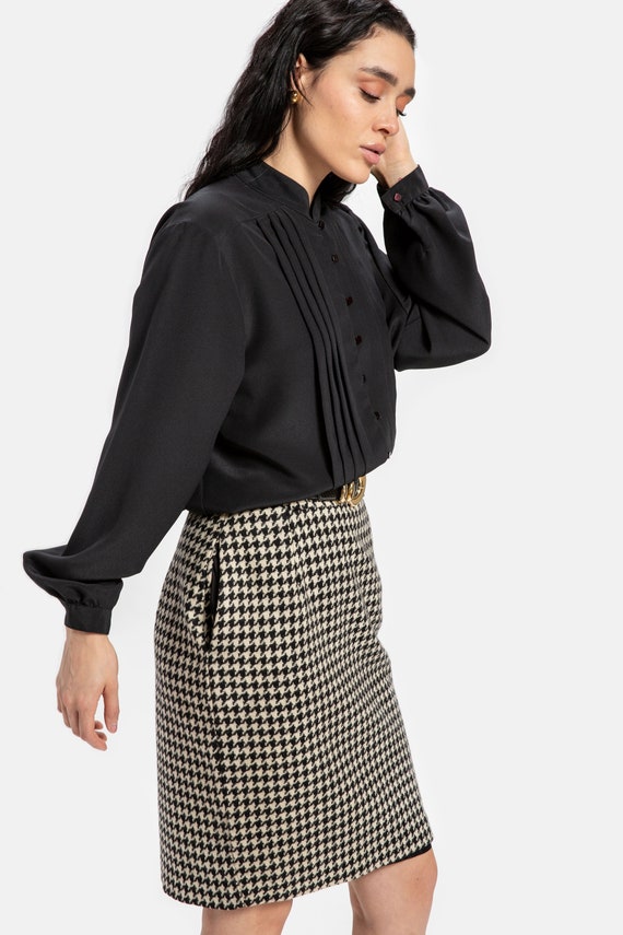 80s B&W Houndstooth Skirt S - image 10