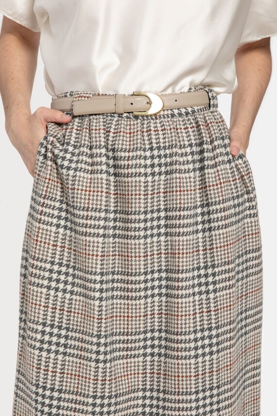 70s Grey Plaid Wool Skirt M - image 4