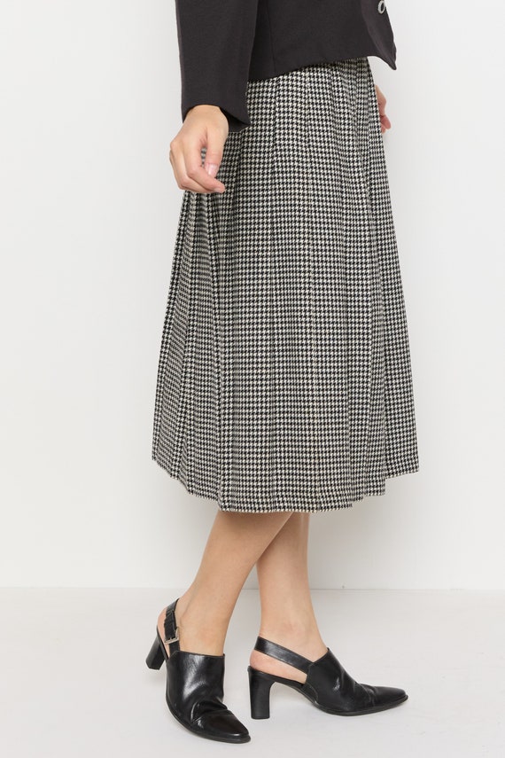 70s B&W Houndstooth Pleated Wool Skirt S - image 2