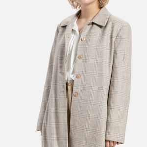 90s Grey Plaid Wool Coat L image 2