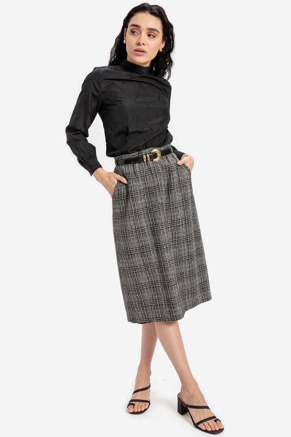 80s B&W Plaid Skirt S - image 1