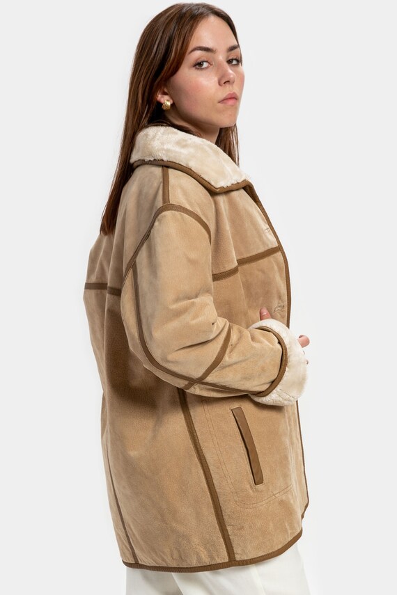 90s Tan Suede Patchwork Jacket L - image 7