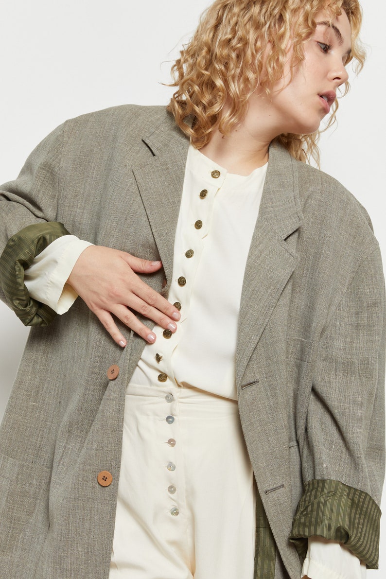 80s Khaki Linen Menswear Blazer XL image 3