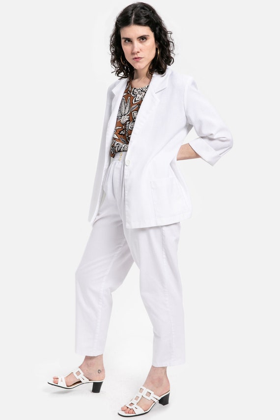 80s White Linen Blazer L - image 1