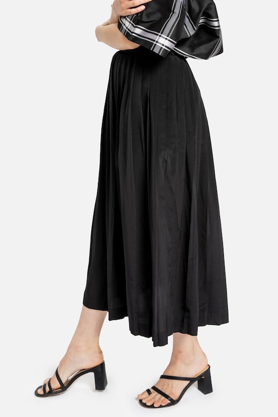 80s Black Pleated Full Skirt M - image 10