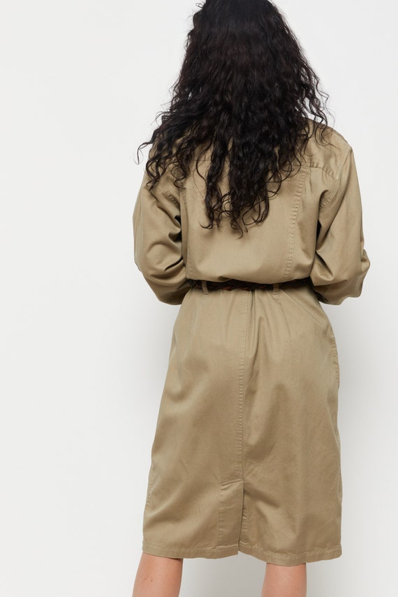 90s Khaki Button Down Shirt Dress M/L - image 8