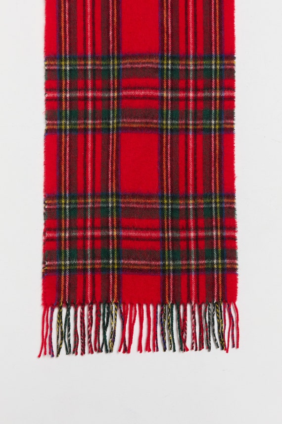 70s Red Plaid Wool Scarf - image 5