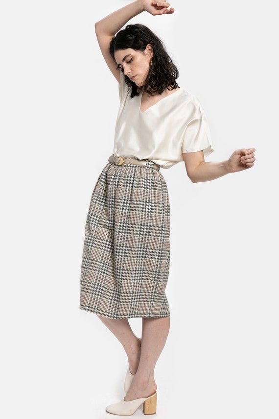 70s Grey Plaid Wool Skirt M - image 5