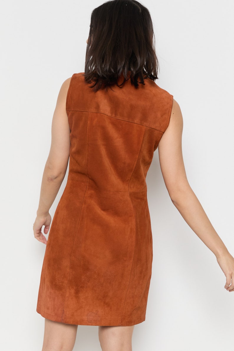 70s Rust Suede Jumper Dress M image 6