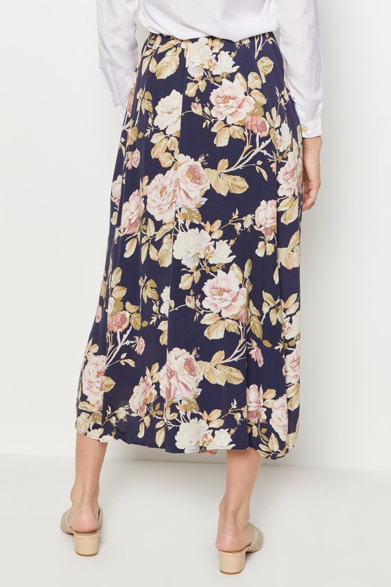 90s Midnight Rose Print Skirt L/XL - image 7