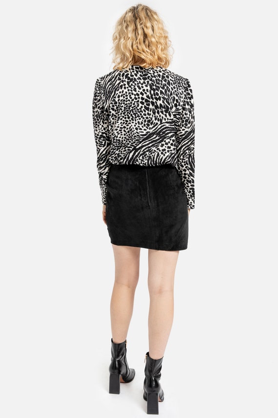 80s B&W Animal Print Silk Blouse S - image 6