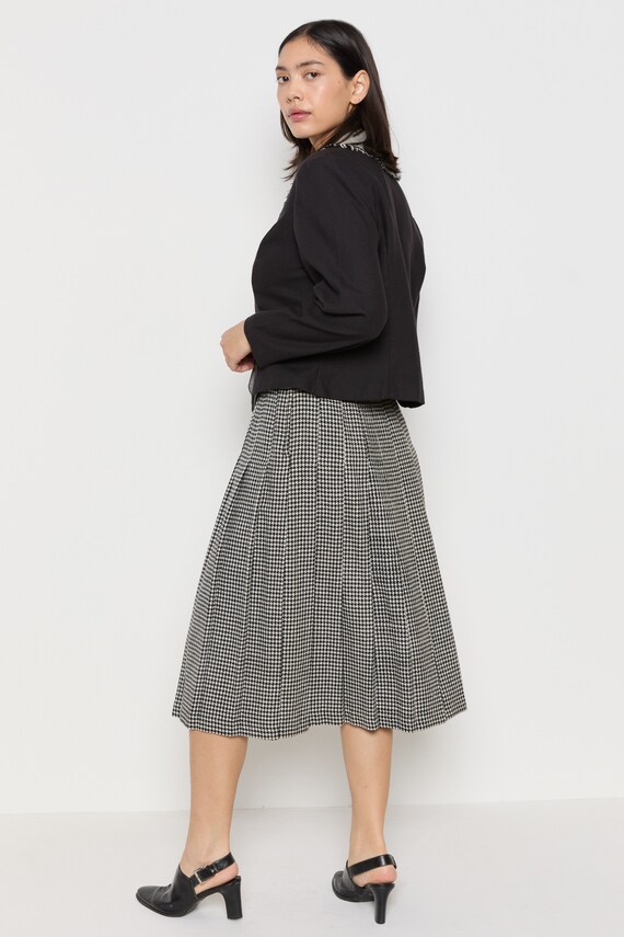 70s B&W Houndstooth Pleated Wool Skirt S - image 7