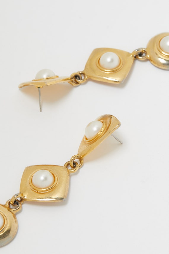 80s Gold Geometric Pearl Drop Earrings