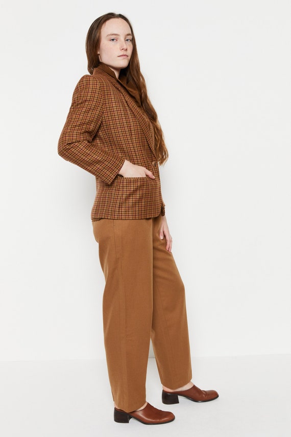 70s Tan Houndstooth Wool Blazer M - image 1