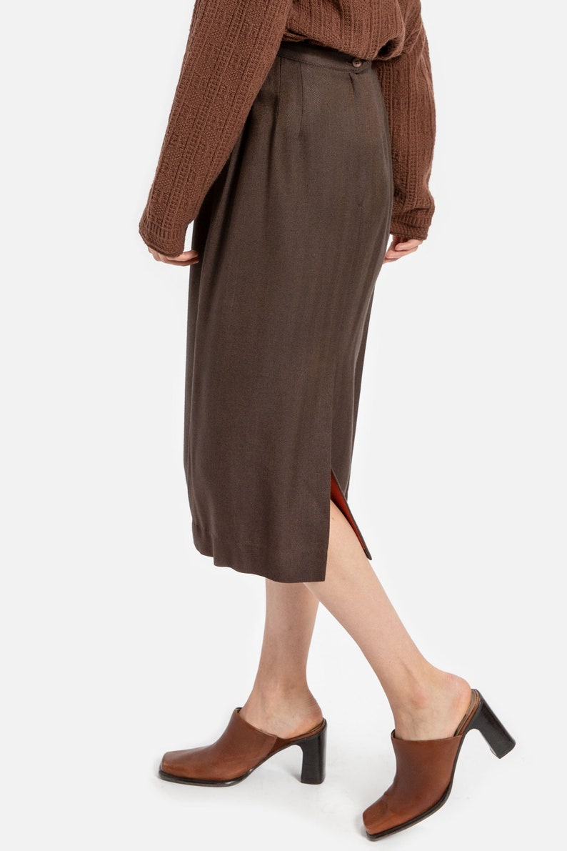 90s Brown Herringbone Pencil Skirt S image 2