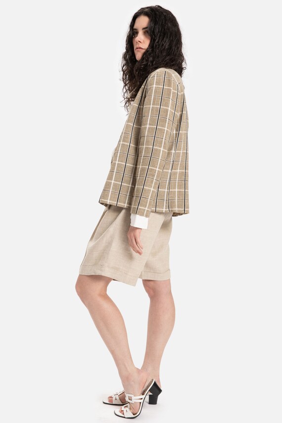 80s Tan Plaid Blazer M Gem