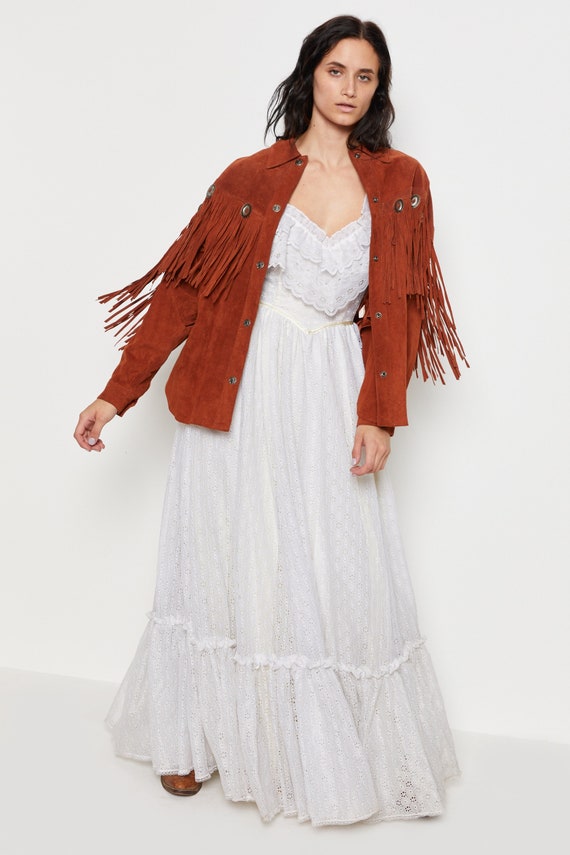 70s Whiskey Suede Fringe Western Shacket L