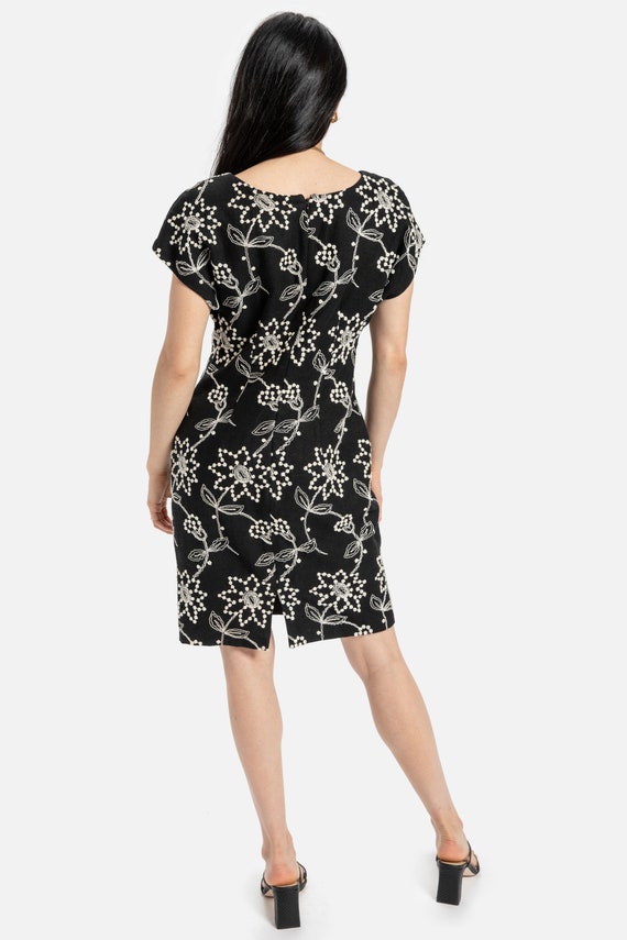90s B&W Embroidered Floral Dress M - image 6