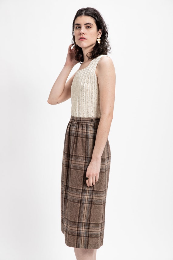 70s Tan Plaid Skirt M - image 4