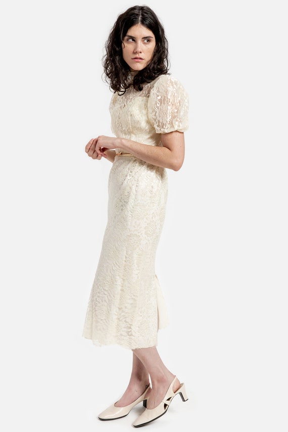 80s Cream Lace Sweetheart Dress XS - image 5