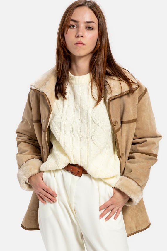 90s Tan Suede Patchwork Jacket L - image 10