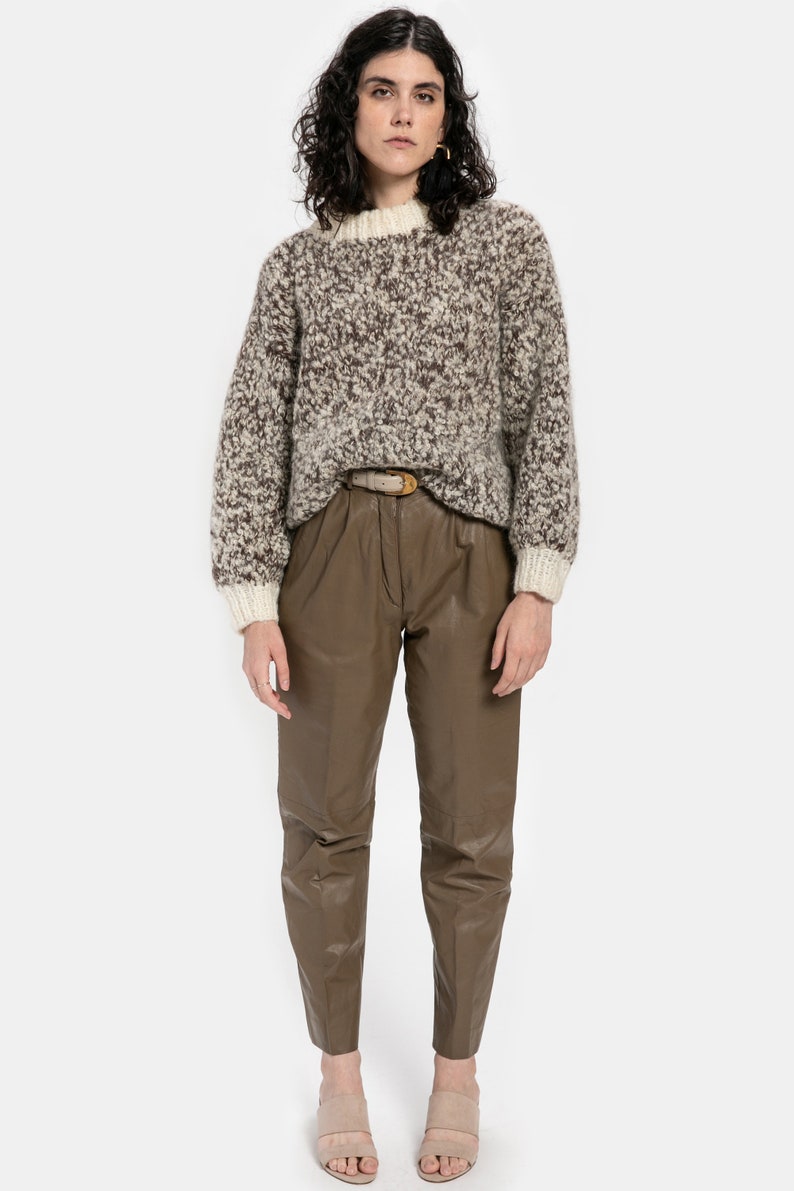 80s Taupe Leather Trousers XS image 2