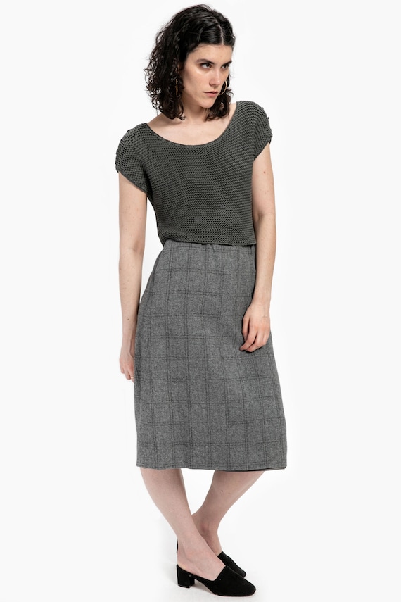 70s Grey Plaid Wool Skirt L Etsy