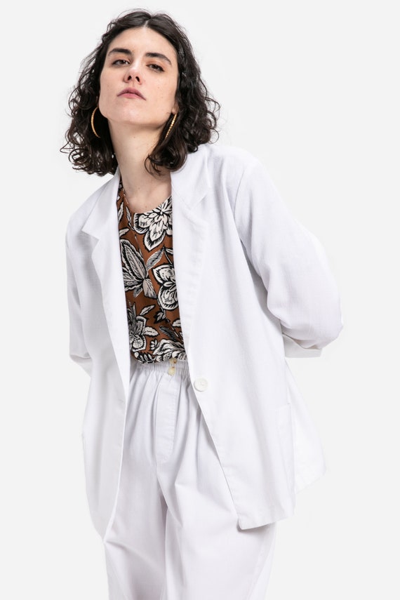 80s White Linen Blazer L - image 3